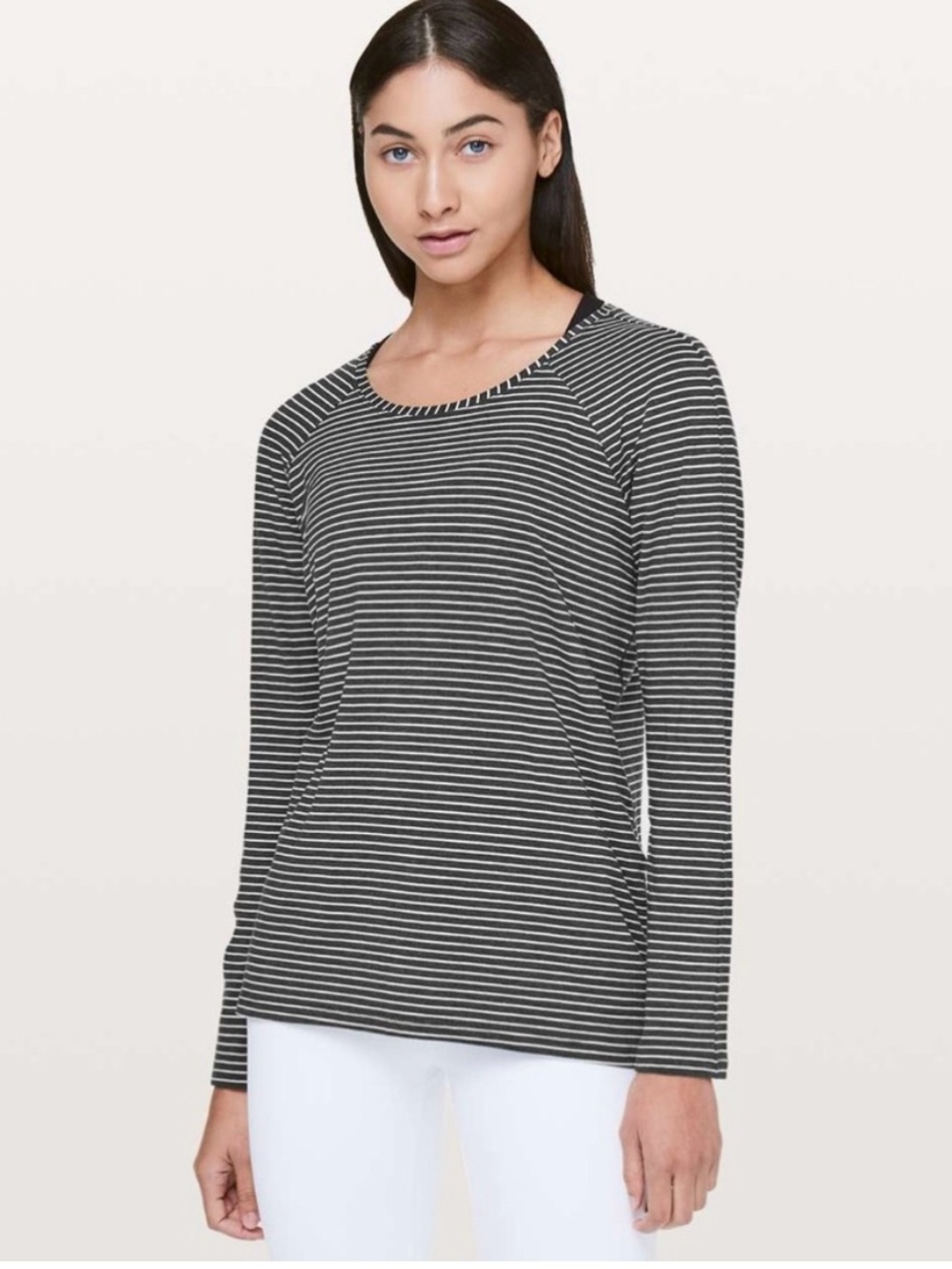 Lululemon Emerald LS modern stripe heathered black/white